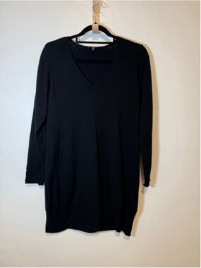 Women's Eileen Fisher Black Merino Wool V-Neck Sweater S